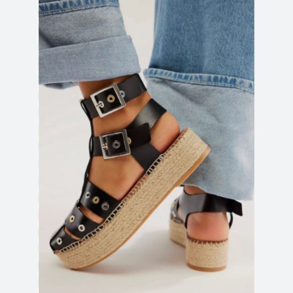 new FREE PEOPLE Gable Leather Gladiator Espadrille Sandals (251) - Picture 4 of 7
